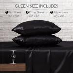 Queen Satin Bed Sheets Set - 4 Pcs Black