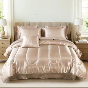Taupe Silk-Like 8-Piece Queen Comforter Set