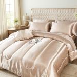 Taupe Silk-Like 8-Piece Queen Comforter Set