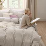 Bedsure Duvet Cover Queen Size - 3 Pieces Prewashed Cotton-Like Extra Soft Bedding Set, Includes 1 Duvet Cover 90x90 Inches with Zipper Closure & 2 Pillow Shams, Linen, Comforter Not Included