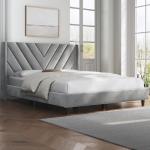 Light Gray Queen Upholstered Bed Frame with Tufted Headboard