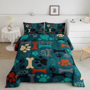 Colorful Dog Paw Print Comforter Set for Kids