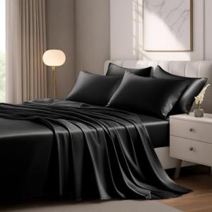 LuxClub Black Satin Twin Bed Sheet Set