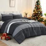 Litanika Queen Comforter Set Black White Grey - 3 Pieces Lightweight Summer Bedding Set, All Season Down Alternative Comforter (1 Comforter, 2 Pillowcases)