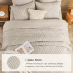 Litanika California King Size Comforter Set with Sheets Beige - 7 Pieces Bed in a Bag Cal King Chevron Tufted Complete Bedding Sets with Comforter, Sheets, Pillowcases & Shams