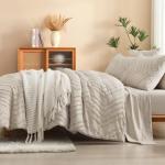 Litanika California King Size Comforter Set with Sheets Beige - 7 Pieces Bed in a Bag Cal King Chevron Tufted Complete Bedding Sets with Comforter, Sheets, Pillowcases & Shams