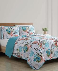 Blue Quilt Set for Queen Bed - 3 Pieces
