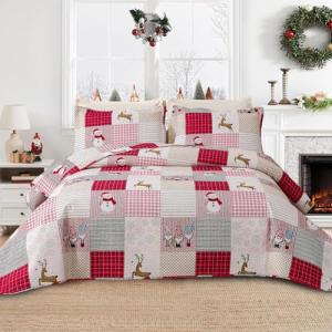 Christmas Quilt Set Queen Size with Snowman Design