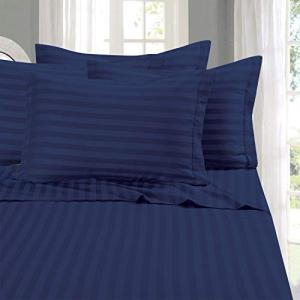 Softest 6-Piece Damask Stripe Bed Sheet Set, Navy Blue