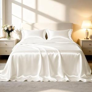 Ivory Twin Satin Bed Sheet Set - 3 Piece
