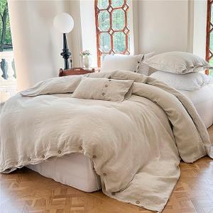 Linen Duvet Cover Set with Coconut Buttons - King