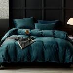 Peacock Blue Velvet Duvet Cover Set, Queen