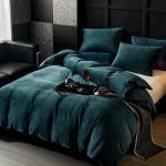 Peacock Blue Velvet Duvet Cover Set, Queen