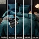 Peacock Blue Velvet Duvet Cover Set, Queen