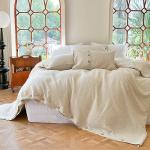 Linen Duvet Cover Set with Coconut Buttons - King
