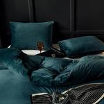 Peacock Blue Velvet Duvet Cover Set, Queen