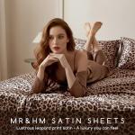 Silky Satin Queen Bed Sheets Set - Brown Leopard