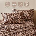 Silky Satin Queen Bed Sheets Set - Brown Leopard