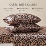 Silky Satin Queen Bed Sheets Set - Brown Leopard