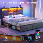 Full Size Upholstered Bed Frame with Storage & LED