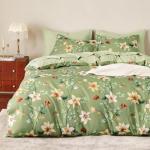 Sage Green Floral Duvet Cover Set, Queen Size