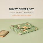 Sage Green Floral Duvet Cover Set, Queen Size