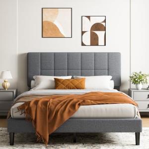 Sturdy Queen Bed Frame with Adjustable Headboard