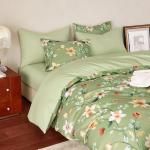 Sage Green Floral Duvet Cover Set, Queen Size