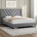 Yaheetech Light Grey Queen Upholstered Bed Frame