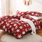 Red Buffalo Plaid Snowflakes Queen Duvet Cover Set