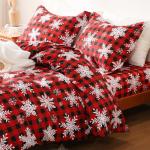 Red Buffalo Plaid Snowflakes Queen Duvet Cover Set