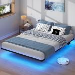 Queen Floating Bed Frame with LED Lights and Charging Station