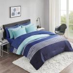 Navy and Grey Striped Full Bed Set with Sheets