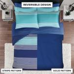 Navy and Grey Striped Full Bed Set with Sheets