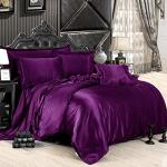 Purple Silk Satin Box Stitched Comforter Set