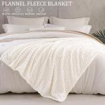 Exclusivo Mezcla Extra Large Soft Fleece Throw Blanket, 50x70 Inches Stylish Jacquard Throw Blanket for Couch, Fuzzy Cozy Lightweight for All Season, Ivory