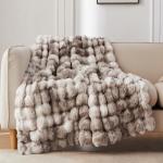 COOVA Faux Fur Throw Blanket for Couch, Cozy Soft and Fuzzy Plush Rabbit Fur Bubble Blanket for Sofa Bedroom Living Room, 50x60 Inches Tie Dye Brown