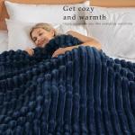 Exclusivo Mezcla Fleece Throw Blanket for Couch, Super Soft Striped Jacquard Bed Blanket, Lightweight Fuzzy Cozy for All Seasons, 50x60 Inches, Navy Blue