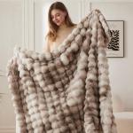 COOVA Faux Fur Throw Blanket for Couch, Cozy Soft and Fuzzy Plush Rabbit Fur Bubble Blanket for Sofa Bedroom Living Room, 50x60 Inches Tie Dye Brown