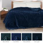 Exclusivo Mezcla Fleece Throw Blanket for Couch, Super Soft Striped Jacquard Bed Blanket, Lightweight Fuzzy Cozy for All Seasons, 50x60 Inches, Navy Blue