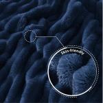 Exclusivo Mezcla Fleece Throw Blanket for Couch, Super Soft Striped Jacquard Bed Blanket, Lightweight Fuzzy Cozy for All Seasons, 50x60 Inches, Navy Blue