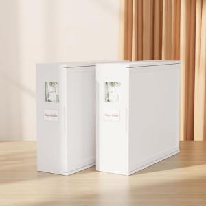 Under Bed Storage Organizer, Bamboo Storage Bins for Bed Sheets, Duvet Covers, and Pillows, Linen Closet Organizer with Window and Label, Space-Saving Bedding Storage Solution (White, 2 Pack)