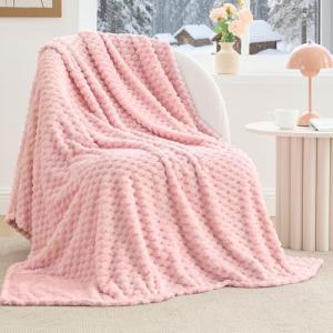 BEDELITE Fleece Decorative Blanket - 3D Jacquard Pink Throw Blankets for Women's Couch & Bed, Soft and Cozy Warm Plush Fluffy Blanket, Cute Birthday Gift for Women, 50x60 Inches