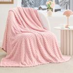 BEDELITE Fleece Decorative Blanket - 3D Jacquard Pink Throw Blankets for Women's Couch & Bed, Soft and Cozy Warm Plush Fluffy Blanket, Cute Birthday Gift for Women, 50x60 Inches