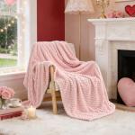 BEDELITE Fleece Decorative Blanket - 3D Jacquard Pink Throw Blankets for Women's Couch & Bed, Soft and Cozy Warm Plush Fluffy Blanket, Cute Birthday Gift for Women, 50x60 Inches