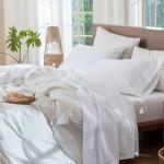MooMee Bright White Cotton Linen Bed Set - Queen