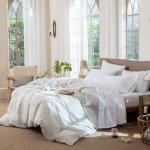MooMee Bright White Cotton Linen Bed Set - Queen