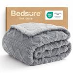 Bedsure Gentlesoft Sherpa Fleece Throw Blanket for Couch - Fluffy & Cozy Cable Jacquard Tufted Throw for Women Gift, Thick and Warm Blankets for Winter, Grey, 50x60 Inches