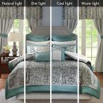 Madison Park 24 Piece Faux Silk Paisley Queen Comforter Set with Matching Curtains, Down Alternative Hypoallergenic - Teal, Queen (90 in x 90 in)