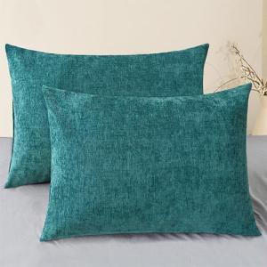 CaliTime Teal Chenille Pillow Shams - Set of 2
